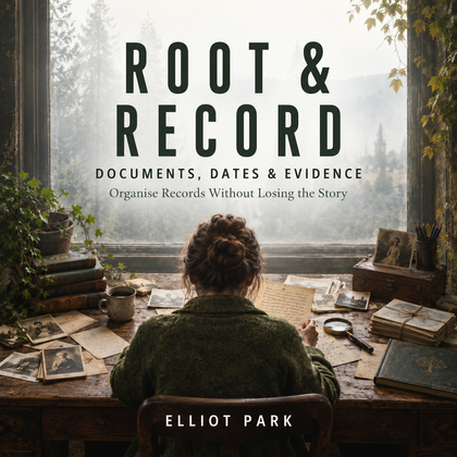 Cover of Documents, Dates & Evidence, a digital genealogy guide from ROOT & RECORD.
