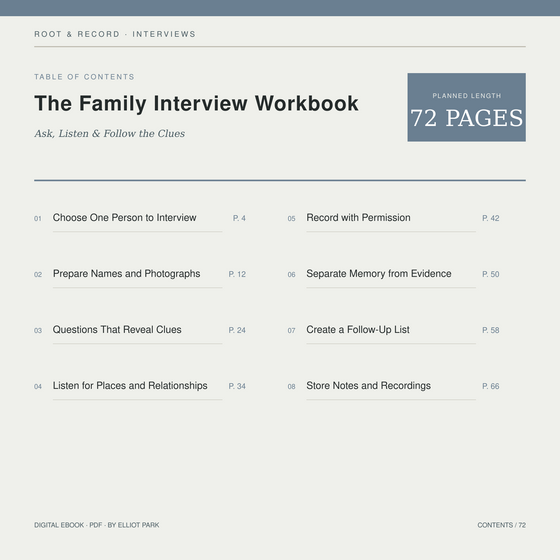 A sample page from The Family Interview Workbook.