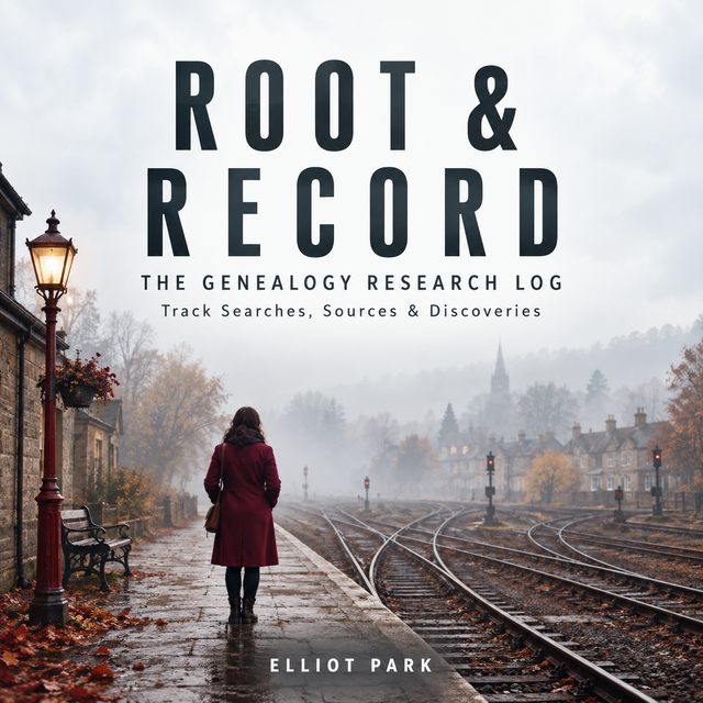 Cover of The Genealogy Research Log, a digital genealogy guide from ROOT & RECORD.